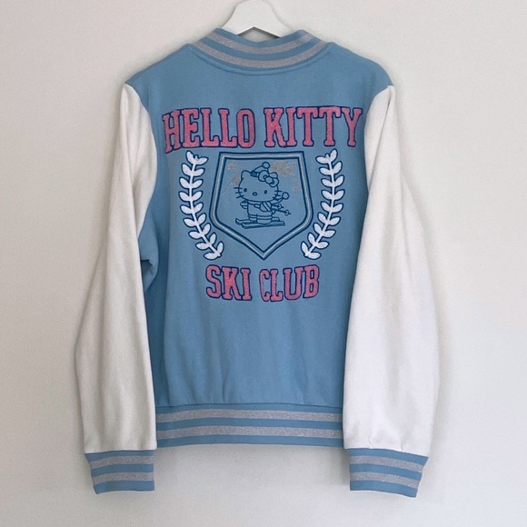 Hello Kitty and Friends by Sanrio Jackets & Blazers - Hello Kitty Ski Club Varsity Jacket Blue White Pink Embroidered Full Snap L